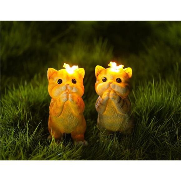 Garden Outdoor Decor Cat Statue with Solar Butterfly Light Cat Garden Decor - Picture 4 of 7